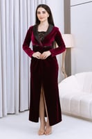 فستان مخمل عنابي