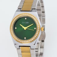 ساعة يد نسائية - مينا أخضر | إطار زركون