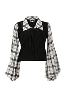 بلوزة أسود باكمام طويلة مربعات