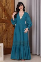 فستان مكسي أخضر داكن