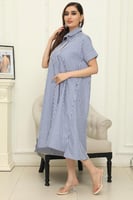 فستان ميدي مقلم ازرق