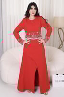 طقم بلوزة وتنورة احمر بتطريز فاخر