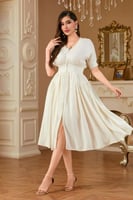 فستان ميدي بيج بسحاب أمامي وقصة خصر ناعمة