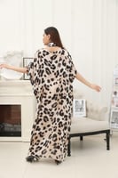 جلابية بيج شيفون بربطة على الياقة فري سايز