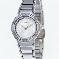 ساعة سيزون نسائية باطار كرستال دائري مضلع