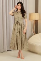 فستان كتان بيج فاتح