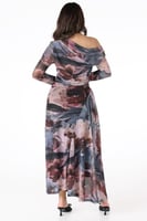 فستان ميدي بطبعة زهري