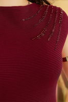 فستان صوف ناعم استرتش عنابي