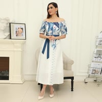 فستان ميدي مطبوع بأكمام كلاسيكية