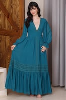 فستان مكسي أخضر داكن