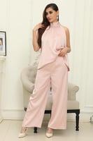 طقم ستان وردي بنطلون وبلوزة