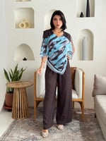 طقم بنطلون وبلوزة شيفون بني