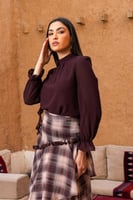 طقم تنورة وبلوزة شيفون لون موكا | سيزون