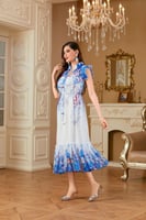 فستان بقماش الاورجنزا بلون الازرق