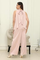 طقم ستان وردي بنطلون وبلوزة