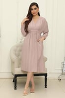 فستان نسائي ميدي ساده مخصر باكمام طويلة