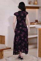 فستان شيفون نافر أسود بطبعة بنفسجي