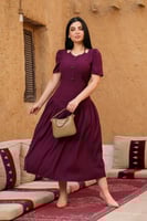 فستان عنابي قماش كريب | سيزون