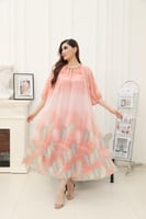 فستان واسع ميدي مطبوع مزين بإكسسوار بالعنق