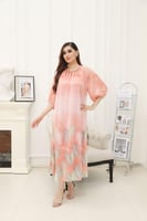 فستان واسع ميدي مطبوع مزين بإكسسوار بالعنق