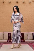 فستان تول استرتش نقشة مموجة - ألوان ترابية