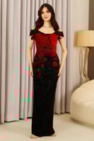 فستان مخمل أحمر وأسود