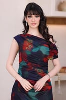 فستان اسود مشجر تول استرتش