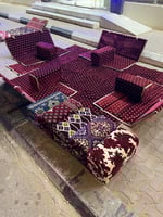 طقم جلسة أرضي قماش تركي 4 مساند ظهر نفرين بشبك و 4...