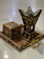 طقم مبخرة خشب مع صندوق للعود مع صحن تقديم