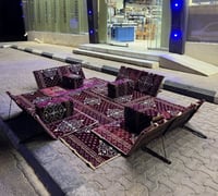 طقم جلسة أرضي قماش تركي 4 مساند ظهر نفرين بشبك و 4...