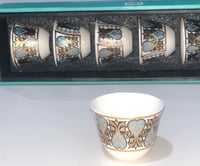 طقم فناجيل 6 حبات قهوة نقش ذهبي وازرق