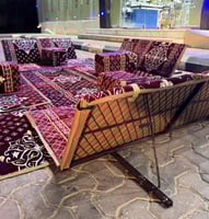 طقم جلسة أرضي قماش تركي 4 مساند ظهر نفرين بشبك و 4...