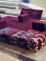 طقم جلسة أرضي قماش تركي 4 مساند ظهر نفرين بشبك و 4...