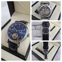 ساعه باتك فليب جلد اسود مع فضي مينا ازرق