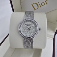 ساعه ديور فضي مينا بيضاوي كرستال