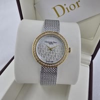 ساعه ديور فضي مينا ابيض كرستال