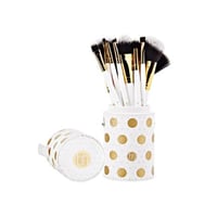 مجموعة فرش مكياج أبيض منقط من بي اتش - 11 فرشاة