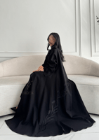 بكج عباية سوداء كريب بتطريز زهور أسود كلوش و فستان...