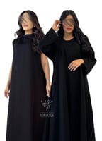 بكج عباية سوداء كريب بتطريز زهور أسود كلوش و فستان...