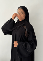 بكج عباية ربع كلوش سوداء بتطريز ورد أسود و فستان ت...