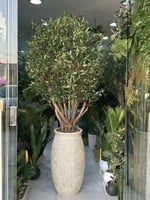 شجرة زيتون صناعية بجذع طبيعي - حوض فايبر فاخر