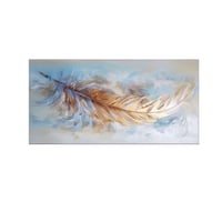 لوحة تجريدية لريشة واحدة بألوان زرقاء وذهبية.