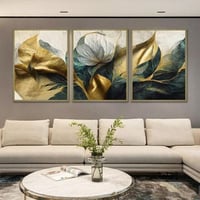 لوحات فنية جدارية مزخرفة، تُظهر رسومات لأوراق نبات...