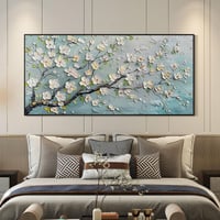 لوحات فن تجريدي أغصان أشجار مزهرة بزهور بيضاء