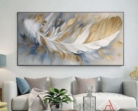 لوحة فنية تجريدية حديثة لريشة ذهبية وبيضاء.