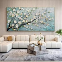 لوحات فن تجريدي أغصان أشجار مزهرة بزهور بيضاء