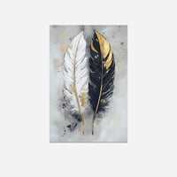 لوحة جداريًا مطبوعًا على قماش يصور ريشتين، إحداهما...