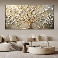لوحات فن تجريدي أغصان أشجار مزهرة بزهور بيضاء