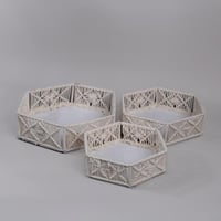 طقم 3 سلال سداسية من الحبل الأبيض