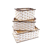 طقم 3 سلل خشب مستطيل ابيض